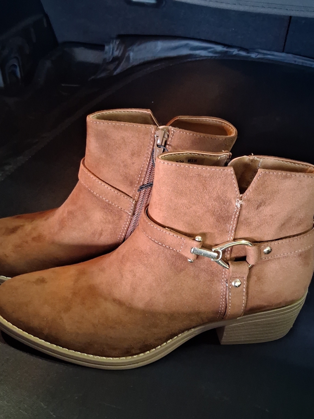 White Mountain Tan Suede Ankle Booties with Buckle Detail